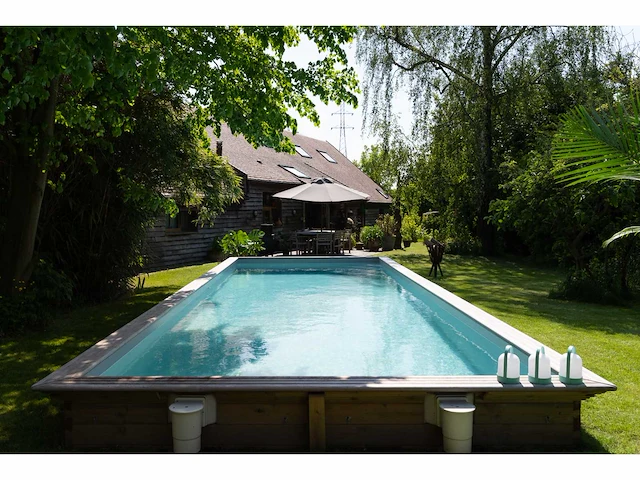 Zwembad quartoo 390 x 820*146 cm met exotische afdekrand - afbeelding 5 van  6