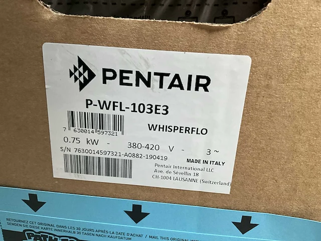 Zwembadpomp pentair type p-wfl-103e3 - afbeelding 1 van  3