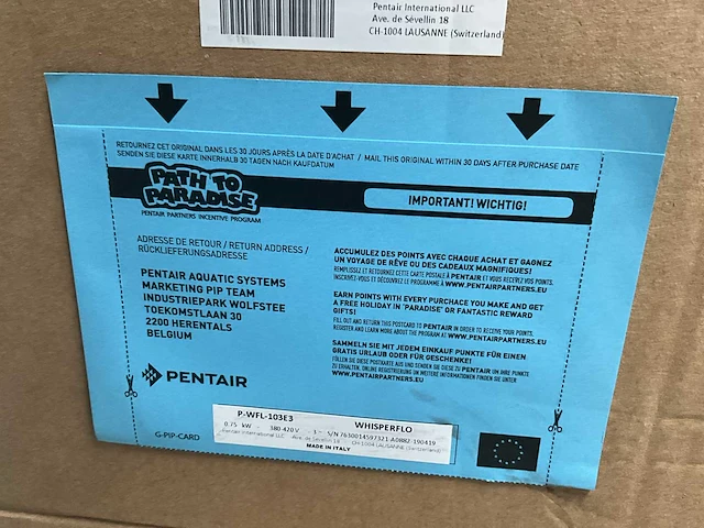 Zwembadpomp pentair type p-wfl-103e3 - afbeelding 2 van  3