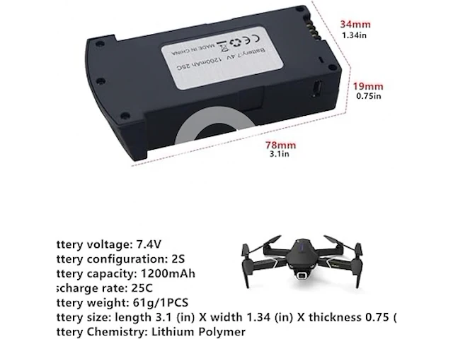 Zygy 3pcs 7.4v 1200mah lithium batterij - afbeelding 1 van  1