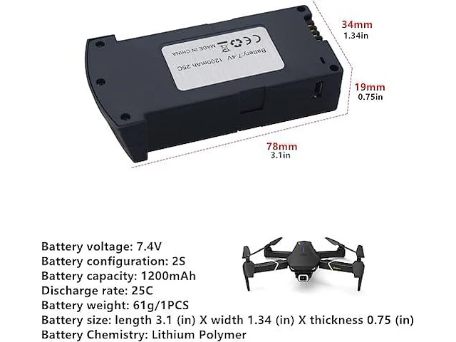 Zygy 3pcs 7.4v 1200mah lithium batterij - afbeelding 2 van  3