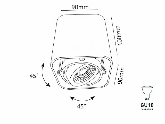 [00935] gu10 design surface-mounted spot fixture 10cm black tiltable - afbeelding 9 van  9