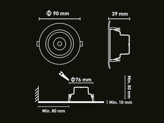 [01158] 4.9w smd led recessed spot 3000k black with lens - afbeelding 6 van  7