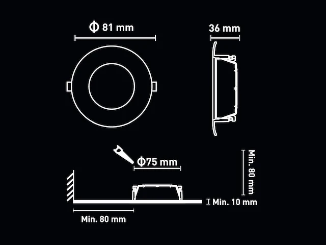 [01164] gu10 recessed fixture black - afbeelding 2 van  10