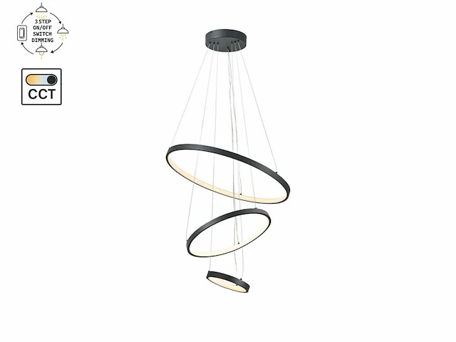 [01192] orien design pendant lamp sand black 20cm&40cm&60cm trio ring 50w led cct 3 colour & 3-step dimming - afbeelding 2 van  7