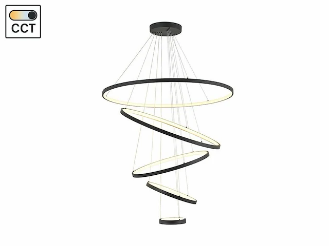 [01194] orien design pendant lamp sand black 20cm&40cm&60cm&80cm&100cm 5 ring 160w led cct 3 colour - afbeelding 2 van  5