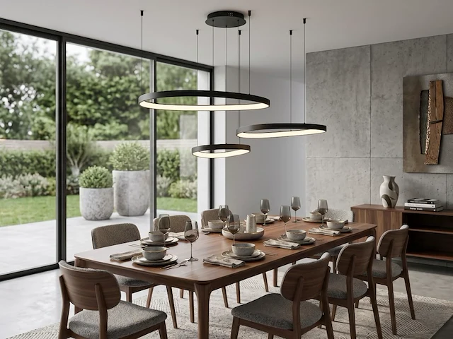 [01208p] auren design pendant lamp black 42cm&62cm&82cm trio ring 160w led cct 3 colour - afbeelding 1 van  6