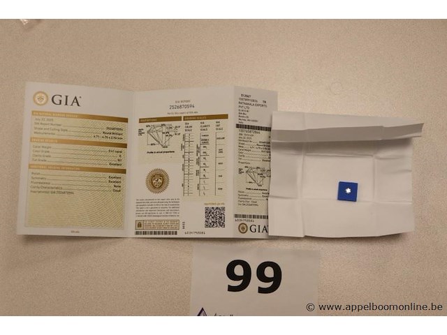 0,41 ct diama,d round brilliant, g si1, vv certificaat - afbeelding 1 van  4
