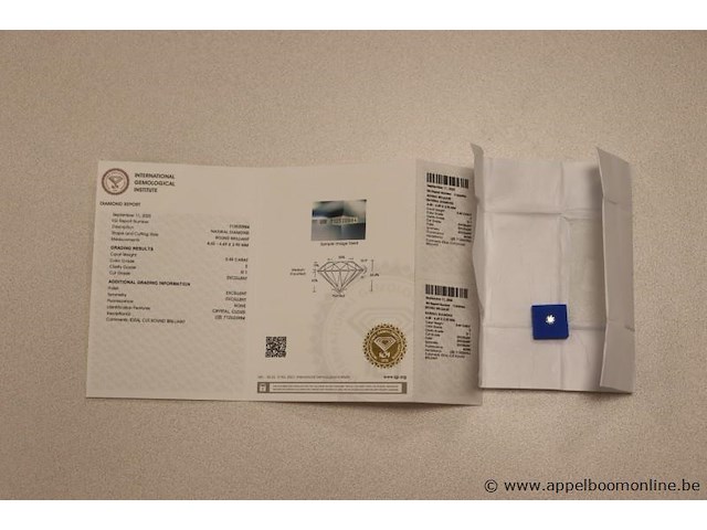 0,4ct diamand round brilliant, g si1, vv certificaat - afbeelding 1 van  5