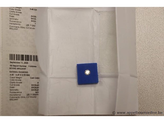 0,4ct diamand round brilliant, g si1, vv certificaat - afbeelding 2 van  5