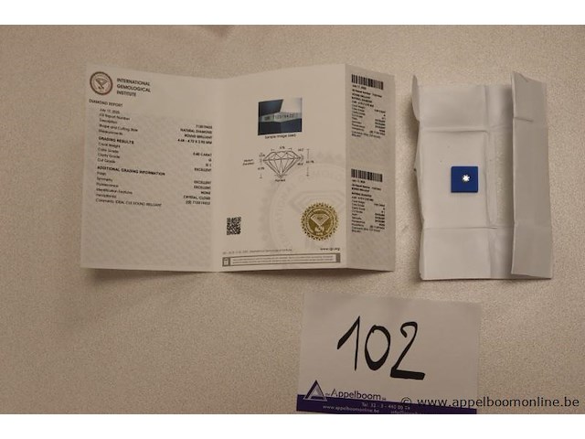 0,4ct diamand round brilliant, g si1, vv certificaat - afbeelding 1 van  4