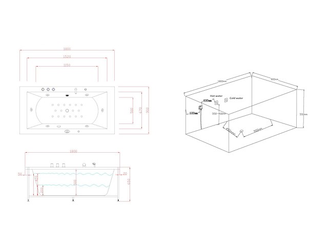 1 à 2 persoons whirlpool massagebad - half vrijstaand 183x90cm - afbeelding 12 van  16