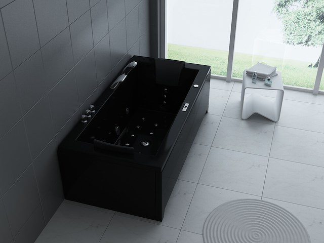 1 à 2 persoons whirlpool massagebad hoogglans zwart- half vrijstaand 183x90cm - afbeelding 1 van  4
