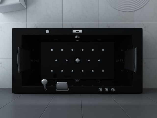 1 à 2 persoons whirlpool massagebad hoogglans zwart- half vrijstaand 183x90cm - afbeelding 3 van  4