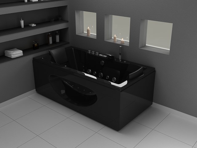 1 à 2 persoons whirlpool massagebad zwart - half vrijstaand 1800x900mm - afbeelding 3 van  3