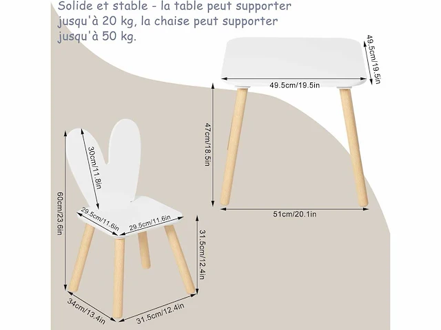 1 kindertafel met 2 stoelen, kindermeubels - afbeelding 3 van  8