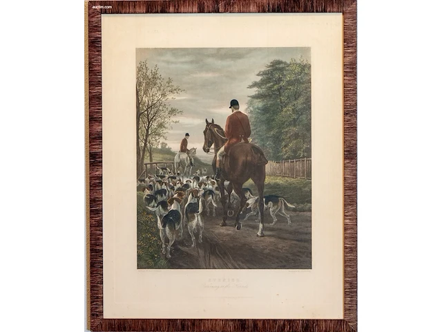 1 paar 19e-eeuwse handgekleurde jagtgravures... - afbeelding 1 van  5