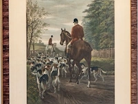 1 paar 19e-eeuwse handgekleurde jagtgravures...