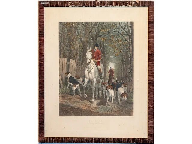 1 paar 19e-eeuwse handgekleurde jagtgravures... - afbeelding 2 van  5