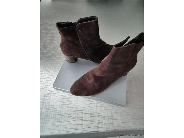 1 paar christian daniel enkellaars bruin daim, maat 40 - afbeelding 1 van  2