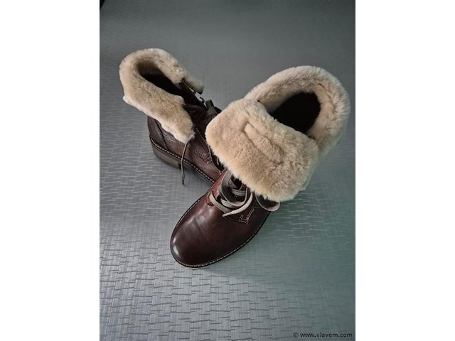1 paar manas winterlaars met pels bruin leder, maat 39 - afbeelding 1 van  2