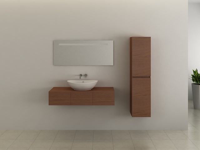 1-persoons badkamermeubel 120 cm hout decor - incl. kranen - afbeelding 1 van  5