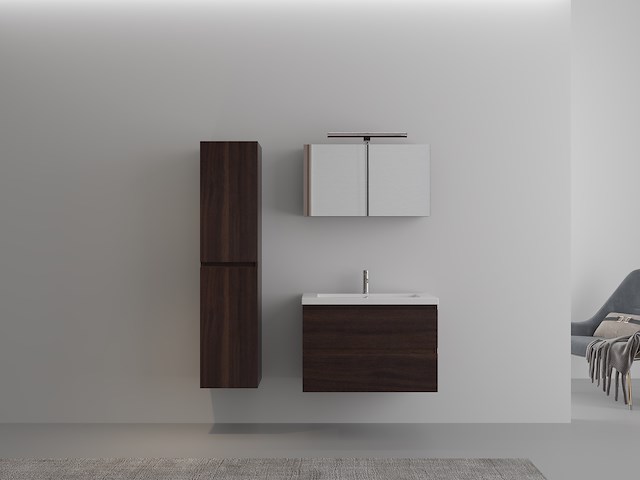 1-persoons badkamermeubel 80 cm donker hout decor - incl. kraan - afbeelding 1 van  4