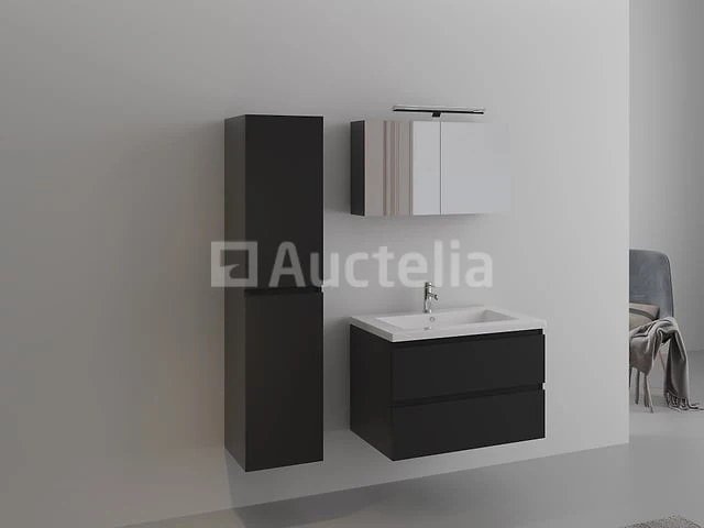 1-persoons badkamermeubel 80 cm hoogglans zwart - incl. kraan - afbeelding 2 van  4