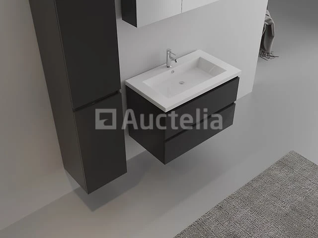 1-persoons badkamermeubel 80 cm hoogglans zwart - incl. kraan - afbeelding 4 van  4