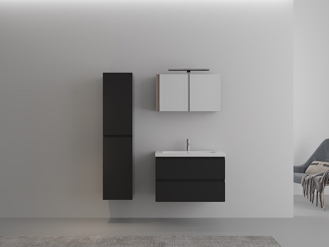 1-persoons badkamermeubel 80 cm hoogglans zwart - incl. kraan - afbeelding 1 van  4