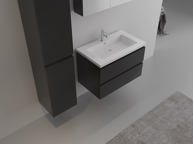 1-persoons badkamermeubel 80 cm hoogglans zwart - incl. kraan - afbeelding 2 van  4