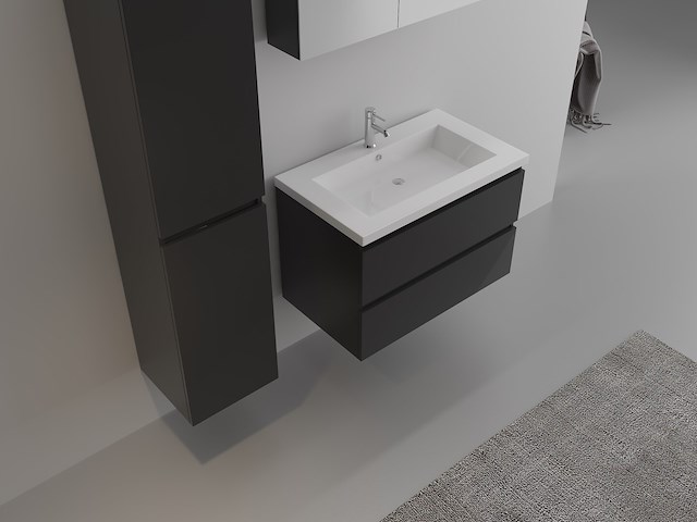 1-persoons badkamermeubel 80 cm hoogglans zwart - incl. kraan - afbeelding 3 van  4