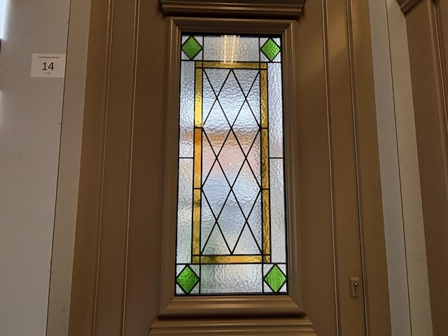 1 pvc voordeur met houtstructuur en glazen paneel frager - afbeelding 2 van  7