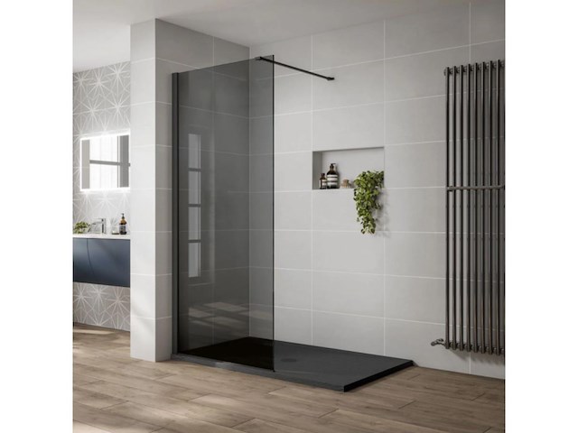 1 x 120x200 bb inloopdouche rookglas met mat zwart profiel - afbeelding 2 van  6
