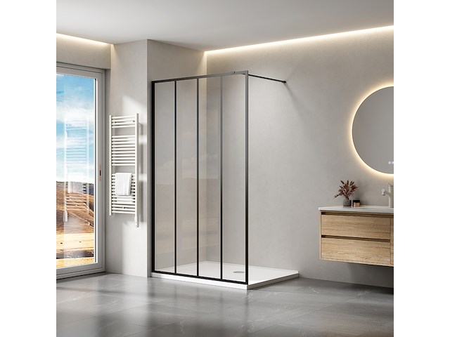 1 x 120x200 bl inloopdouche met mat zwart frame en verticale lijnen - afbeelding 1 van  2