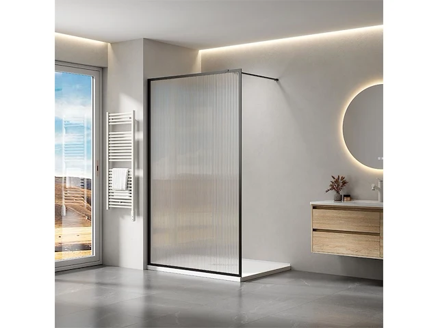1 x 120x200 bv inloopdouche geribbeld frosted met mat zwart frame - afbeelding 1 van  1