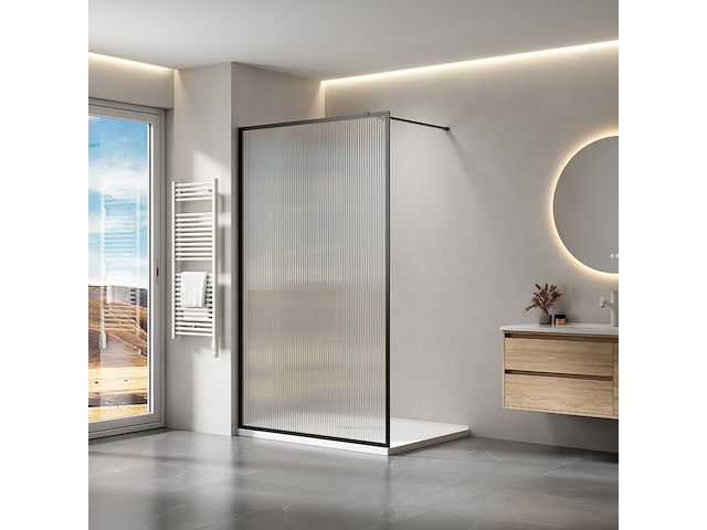 1 x 120x200 bv inloopdouche met mat zwart frame en geribbeld glas - afbeelding 1 van  2