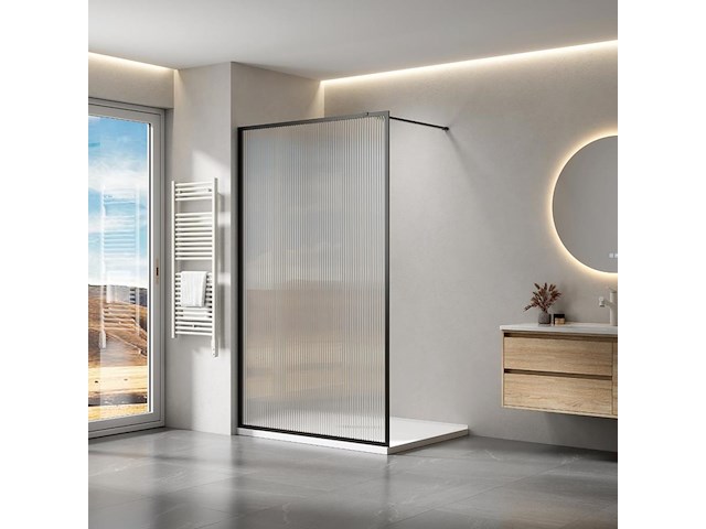 1 x 120x200 bv inloopdouche met mat zwart frame en geribbeld glas - afbeelding 1 van  2