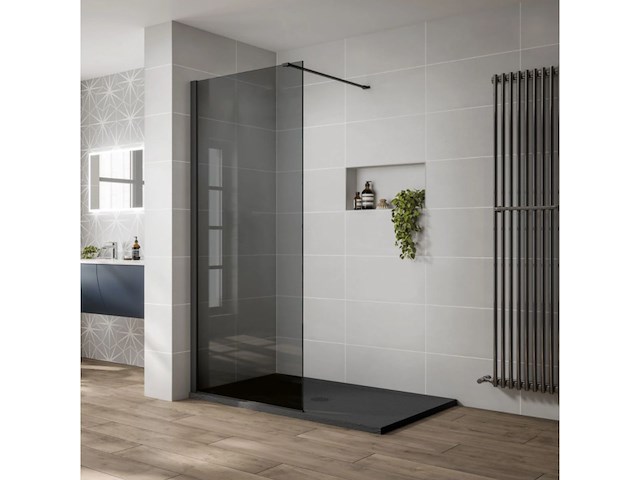 1 x 140x200 bb inloopdouche rookglas met mat zwart profiel - afbeelding 2 van  6