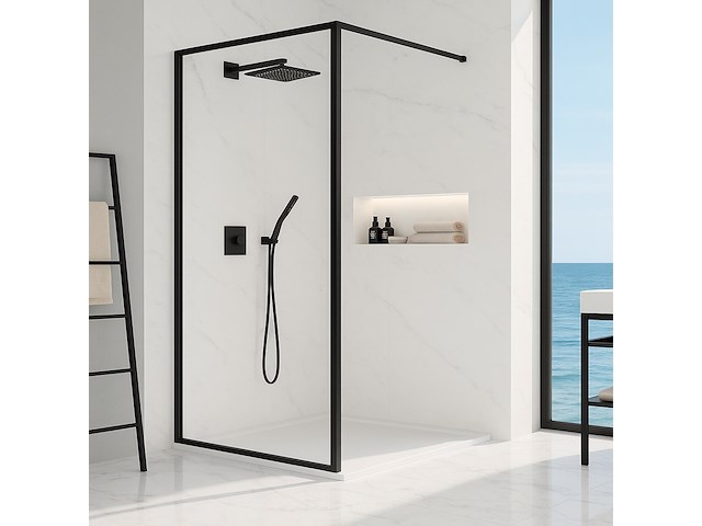 1 x 140x200 bcf inloopdouche met mat zwart frame - afbeelding 1 van  4