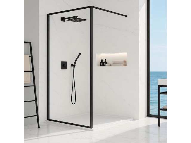 1 x 140x200 bcf inloopdouche met mat zwart frame - afbeelding 1 van  4
