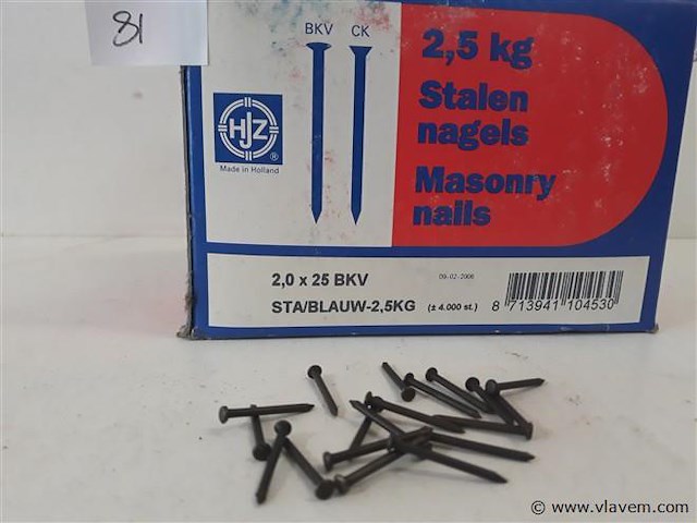 1 x 2,5 kg stalen nagels 2,0x25 mm - afbeelding 2 van  2