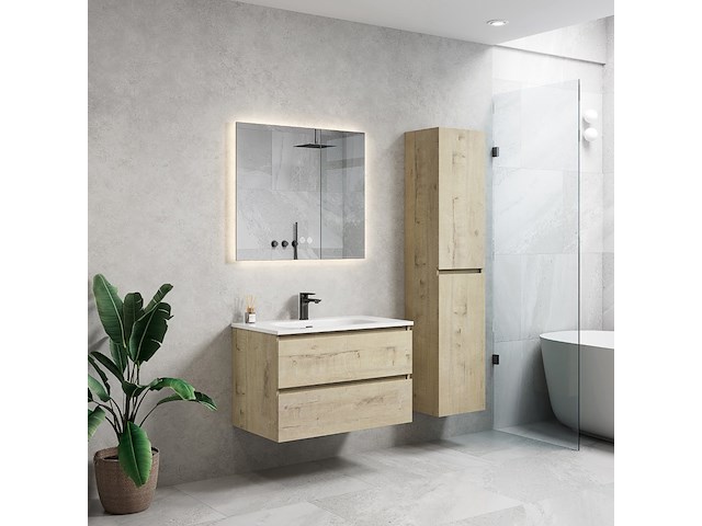 1 x 80cm badkamermeubelset - kleur: licht eik - afbeelding 1 van  3