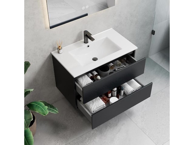 1 x 80cm badkamermeubelset - kleur: zwart eik - afbeelding 2 van  4