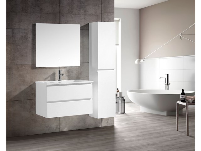 1 x 80cm badkamermeubelset mdf - kleur: mat wit - afbeelding 1 van  8