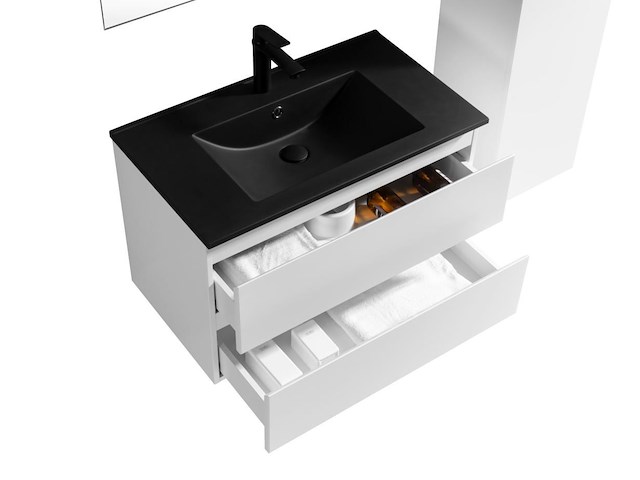 1 x 80cm badkamermeubelset mdf - kleur: mat wit - afbeelding 3 van  4