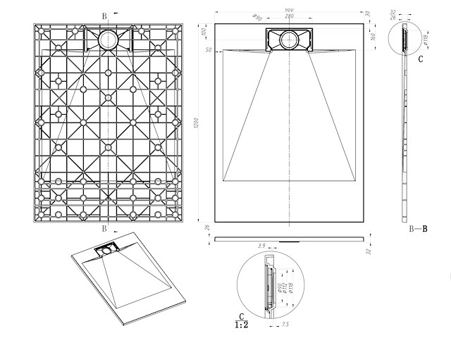 1 x 90x120cm smc douchebak - zwart - afbeelding 5 van  7