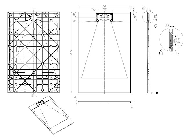 1 x 90x140cm smc douchebak - wit - afbeelding 7 van  7