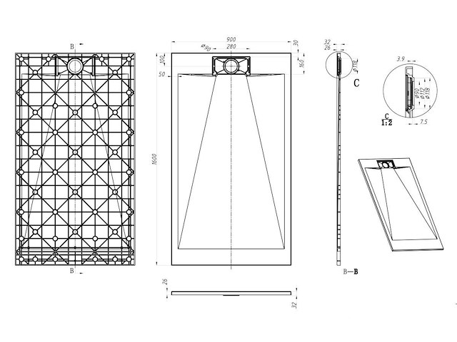 1 x 90x140cm smc douchebak - zwart - afbeelding 5 van  7
