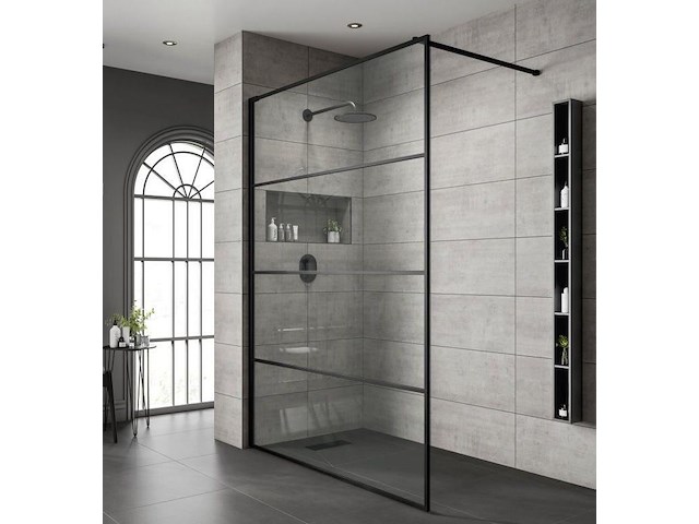 1 x 90x200 line inloopdouche met mat zwart frame - afbeelding 1 van  1